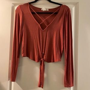 Super Soft Cross Detail Tie Front Top